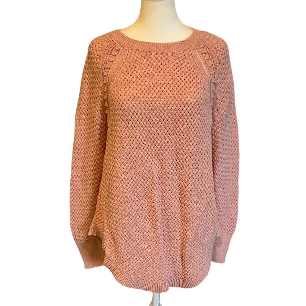 LOFT Women's Pink Cable Knit Sweater. Crew Neck. Size XL.